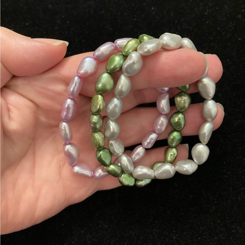 Set of 3 Freshwater Baroque Pearl Stretch Bracelets